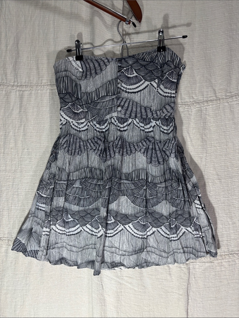 O'Neill Strapless Mini Dress Black White Boho Fan Print Medium
